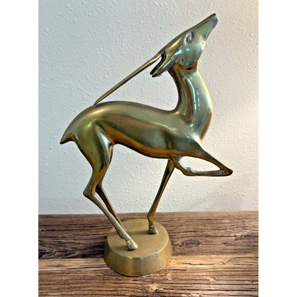 Vintage Brass MCM Large Antelope Gazelle Deer Figurine 13.5 Inches - Picture 4 of 12